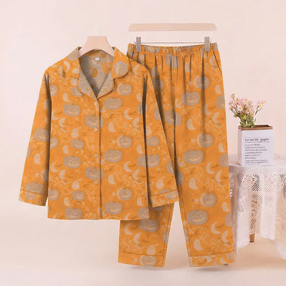 Orange Halloween Pumpkin Cotton Loungewear Set
