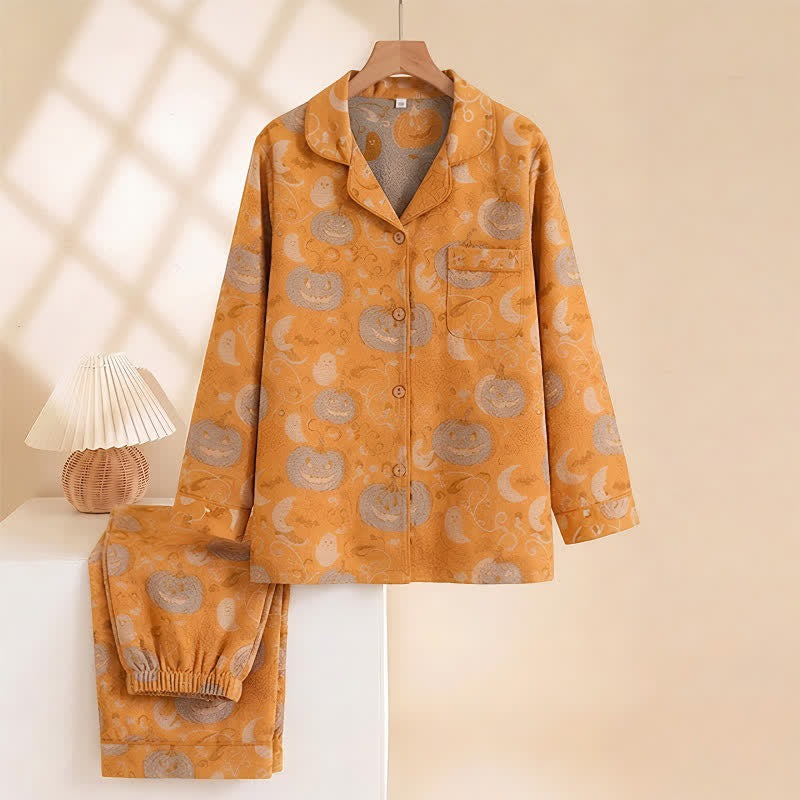 Orange Halloween Pumpkin Cotton Loungewear Set