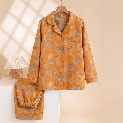 Orange Halloween Pumpkin Cotton Loungewear Set