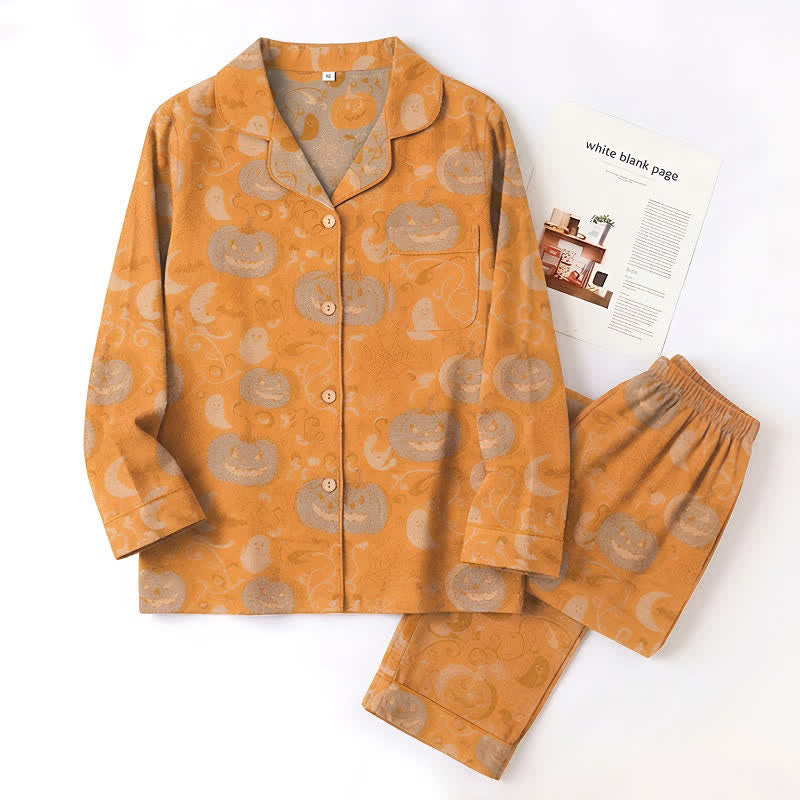 Orange Halloween Pumpkin Cotton Loungewear Set
