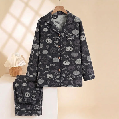 Black Halloween Pumpkin Candy Cotton Loungewear Set