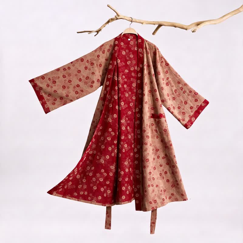 Retro Flower Cotton Gauze Kimono Robe