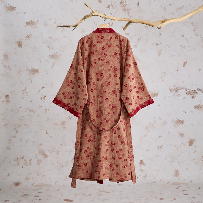 Retro Flower Cotton Gauze Kimono Robe
