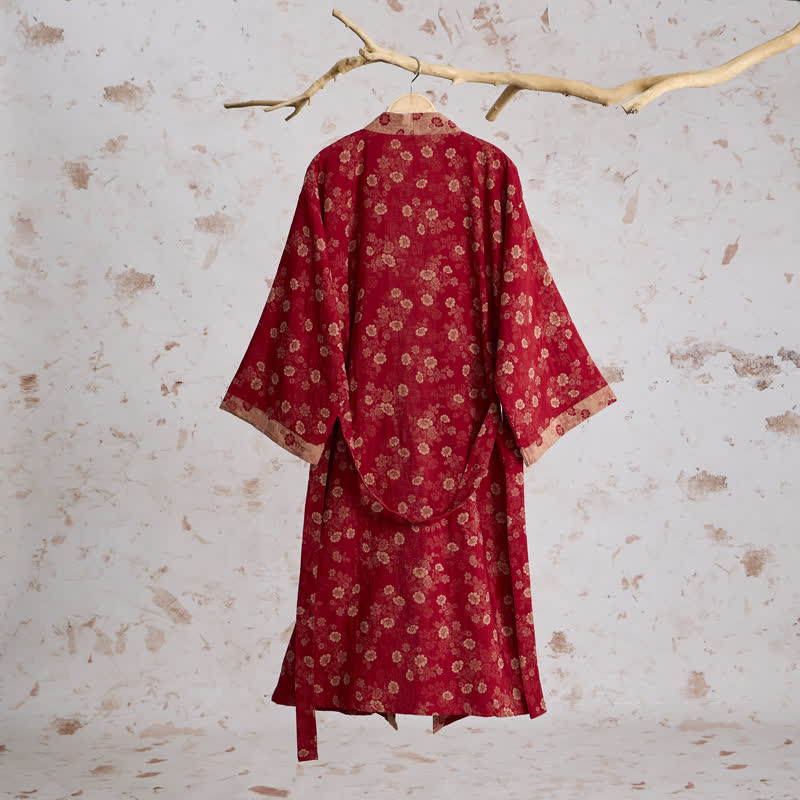 Retro Flower Cotton Gauze Kimono Robe