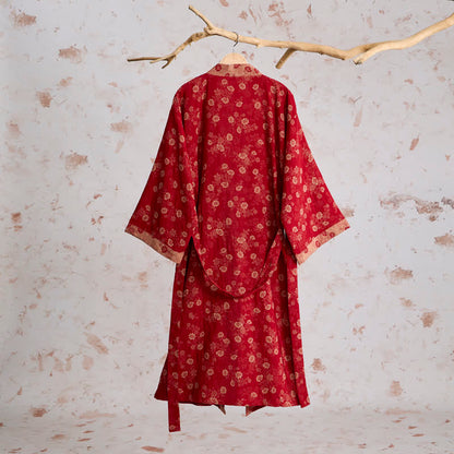 Retro Flower Cotton Gauze Kimono Robe