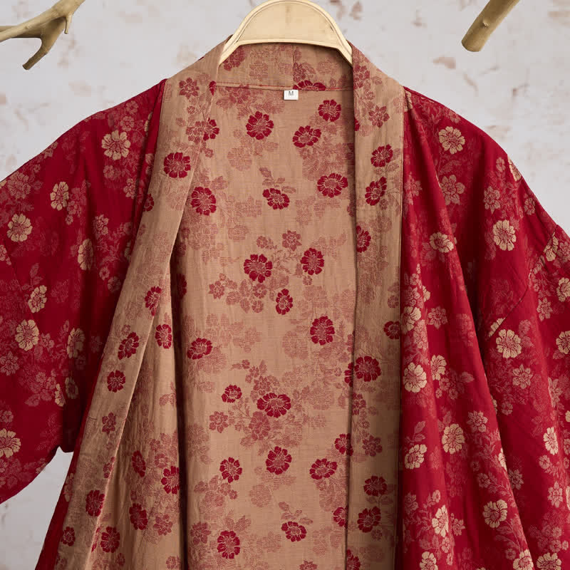 Retro Flower Cotton Gauze Kimono Robe