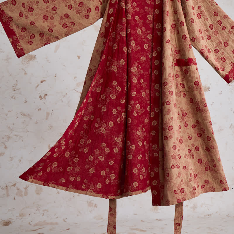 Retro Flower Cotton Gauze Kimono Robe