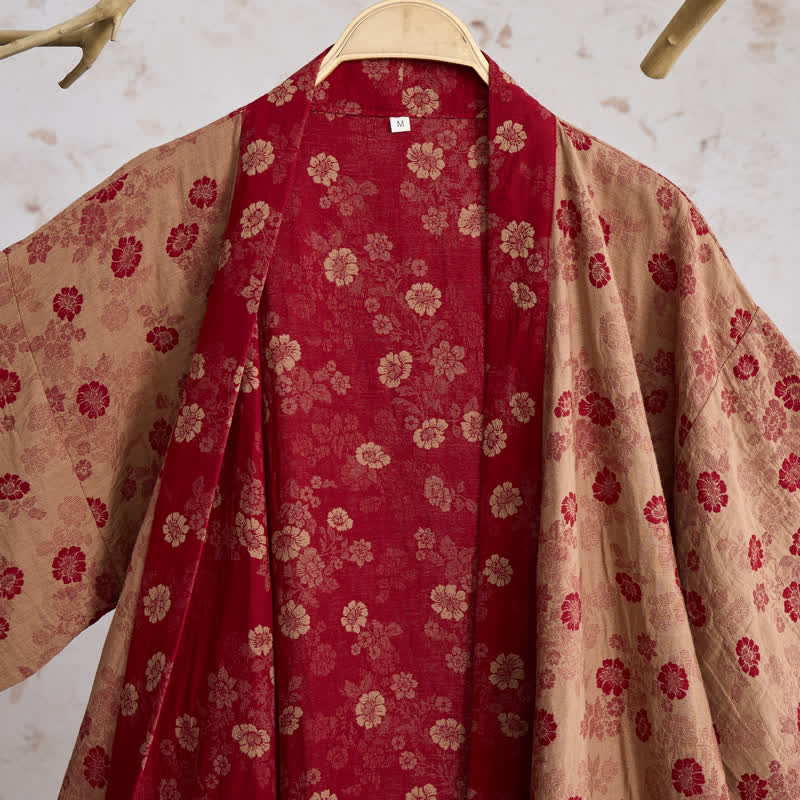Retro Flower Cotton Gauze Kimono Robe