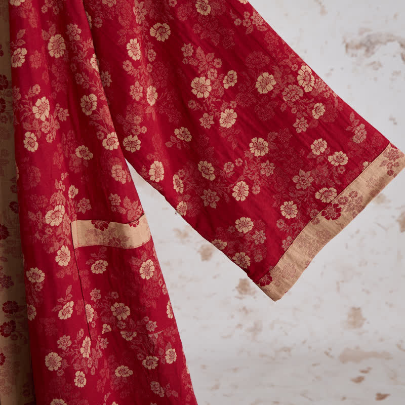 Retro Flower Cotton Gauze Kimono Robe