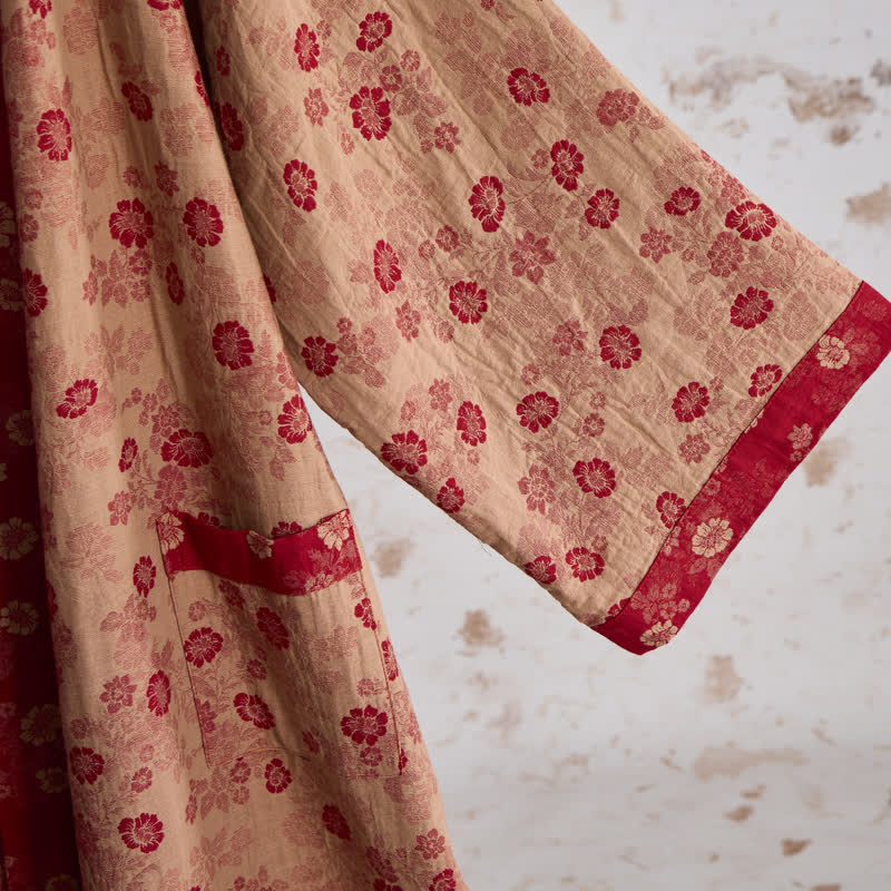 Retro Flower Cotton Gauze Kimono Robe