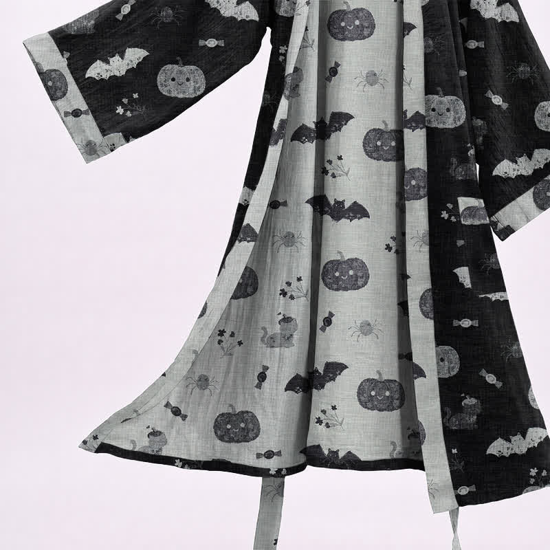 Halloween Pumpkin Bat Cotton Kimono Robe