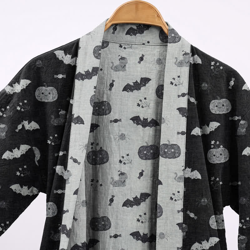 Halloween Pumpkin Bat Cotton Kimono Robe