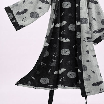 Halloween Pumpkin Bat Cotton Kimono Robe