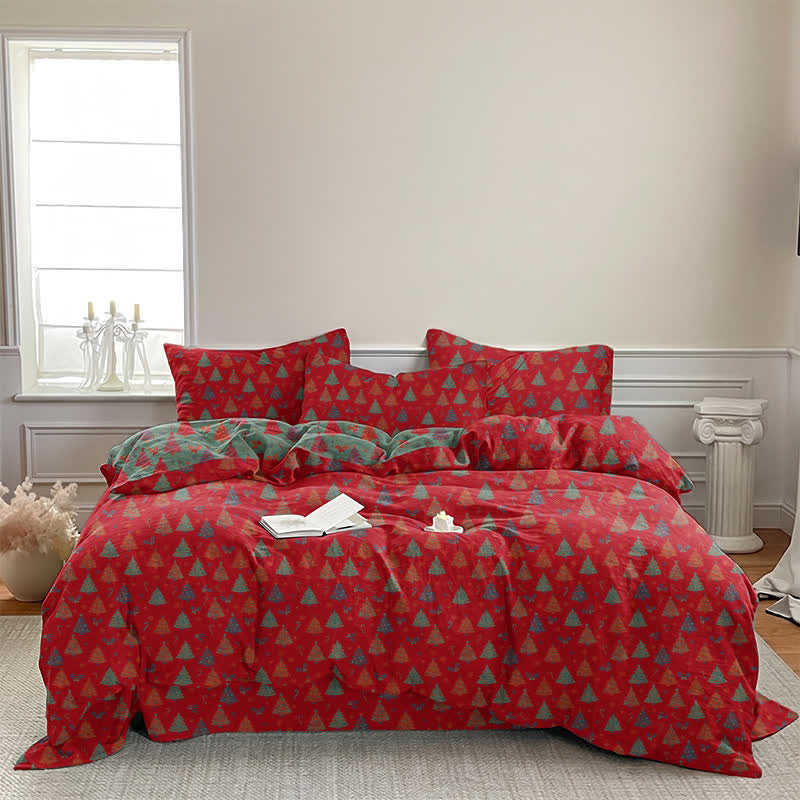 Festive Christmas Tree Cotton Bedding Set