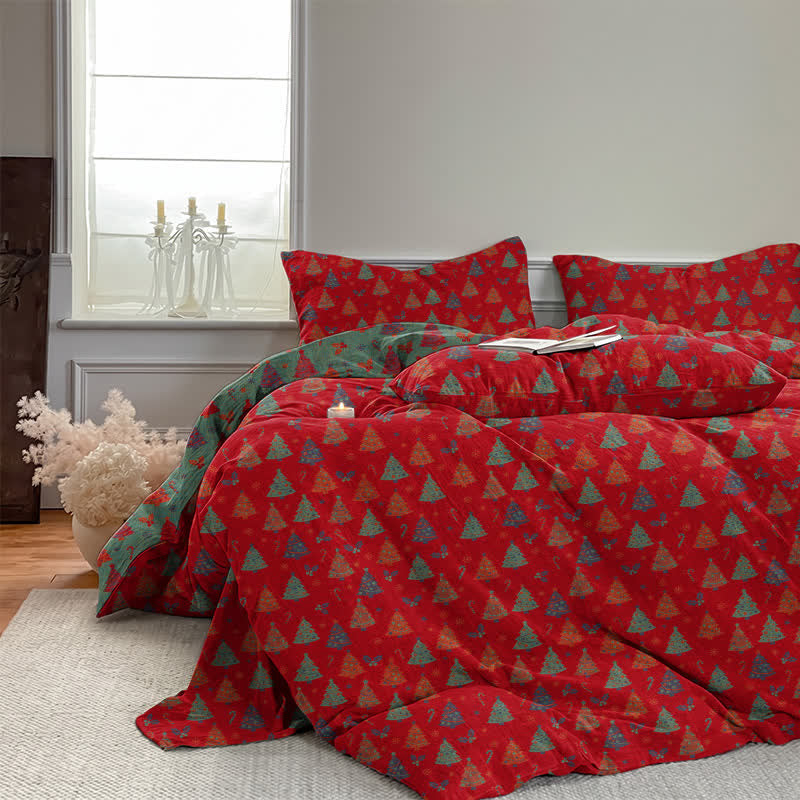 Festive Christmas Tree Cotton Bedding Set