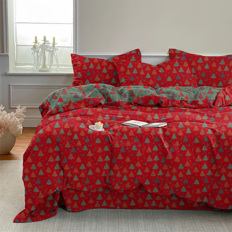 Festive Christmas Tree Cotton Bedding Set