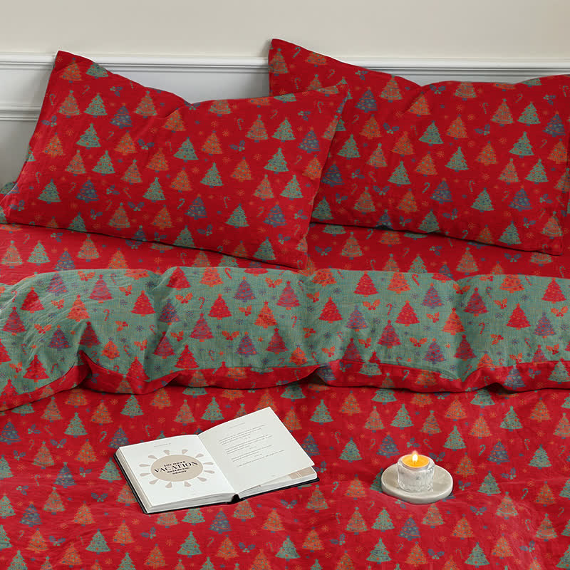 Festive Christmas Tree Cotton Bedding Set