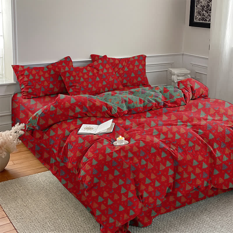 Festive Christmas Tree Cotton Bedding Set