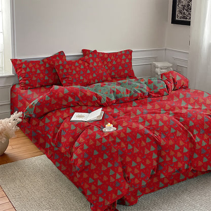 Festive Christmas Tree Cotton Bedding Set