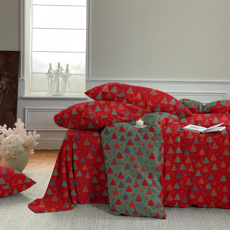 Festive Christmas Tree Cotton Bedding Set