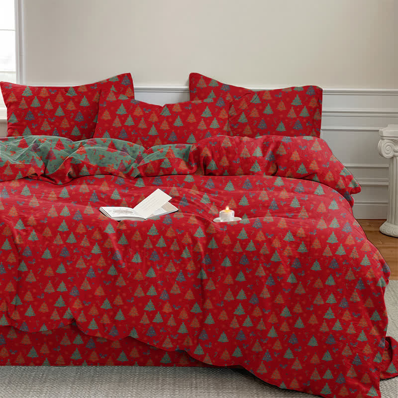 Festive Christmas Tree Cotton Bedding Set