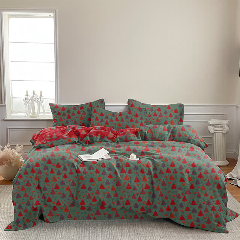 Festive Christmas Tree Cotton Bedding Set