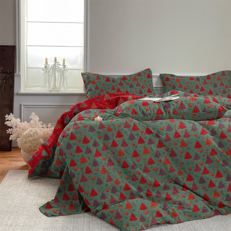 Festive Christmas Tree Cotton Bedding Set