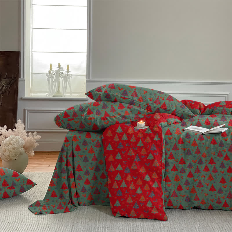 Festive Christmas Tree Cotton Bedding Set