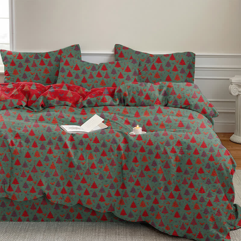 Festive Christmas Tree Cotton Bedding Set
