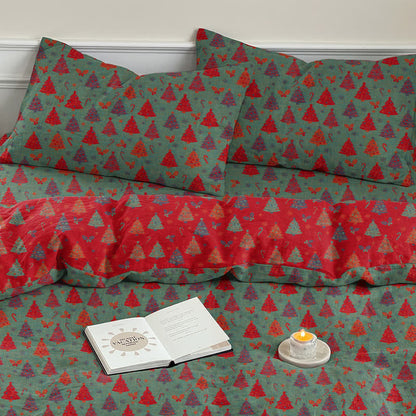 Festive Christmas Tree Cotton Bedding Set