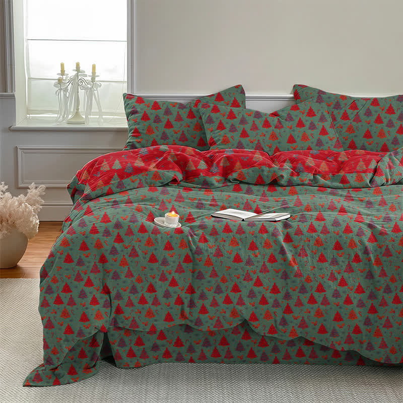 Festive Christmas Tree Cotton Bedding Set