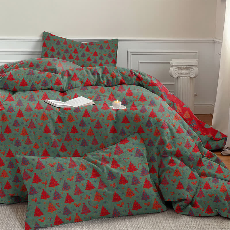Festive Christmas Tree Cotton Bedding Set
