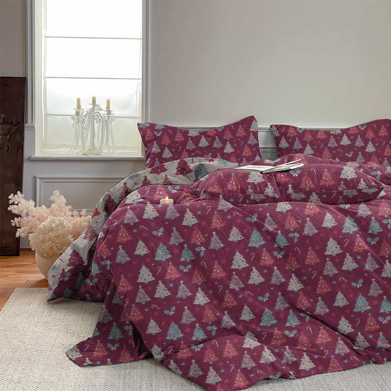 Festive Christmas Tree Cotton Bedding Set