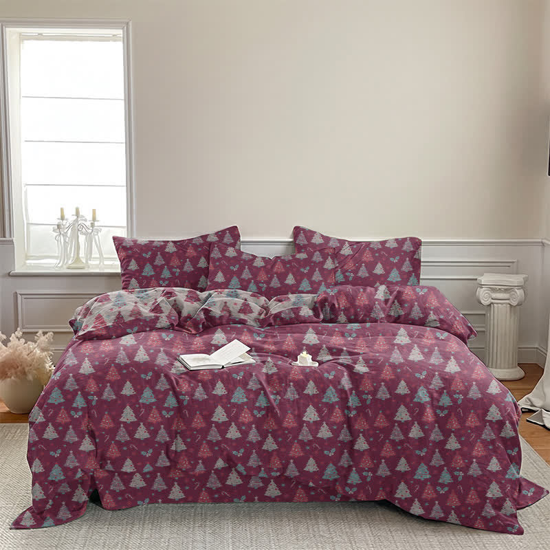 Festive Christmas Tree Cotton Bedding Set