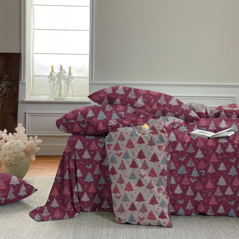 Festive Christmas Tree Cotton Bedding Set