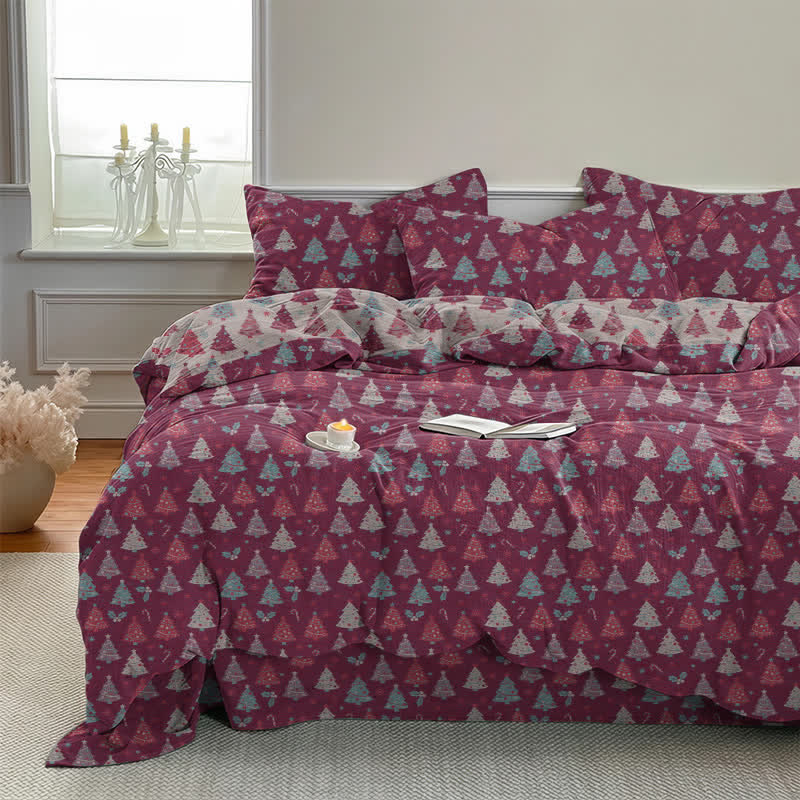 Festive Christmas Tree Cotton Bedding Set