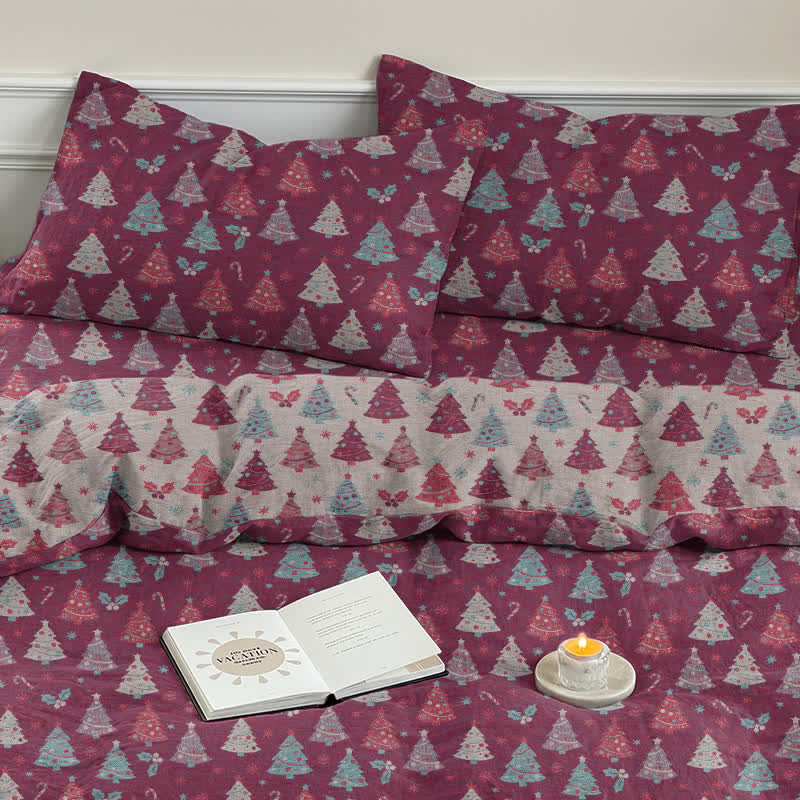 Festive Christmas Tree Cotton Bedding Set