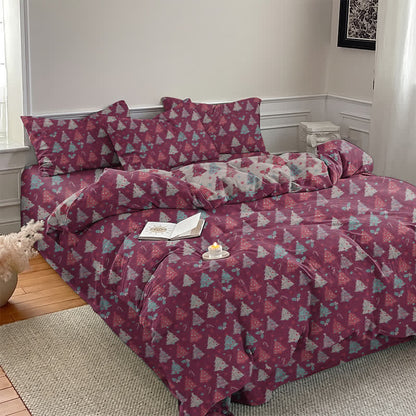 Festive Christmas Tree Cotton Bedding Set