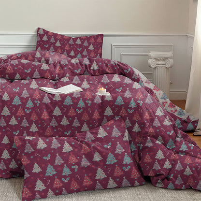Festive Christmas Tree Cotton Bedding Set