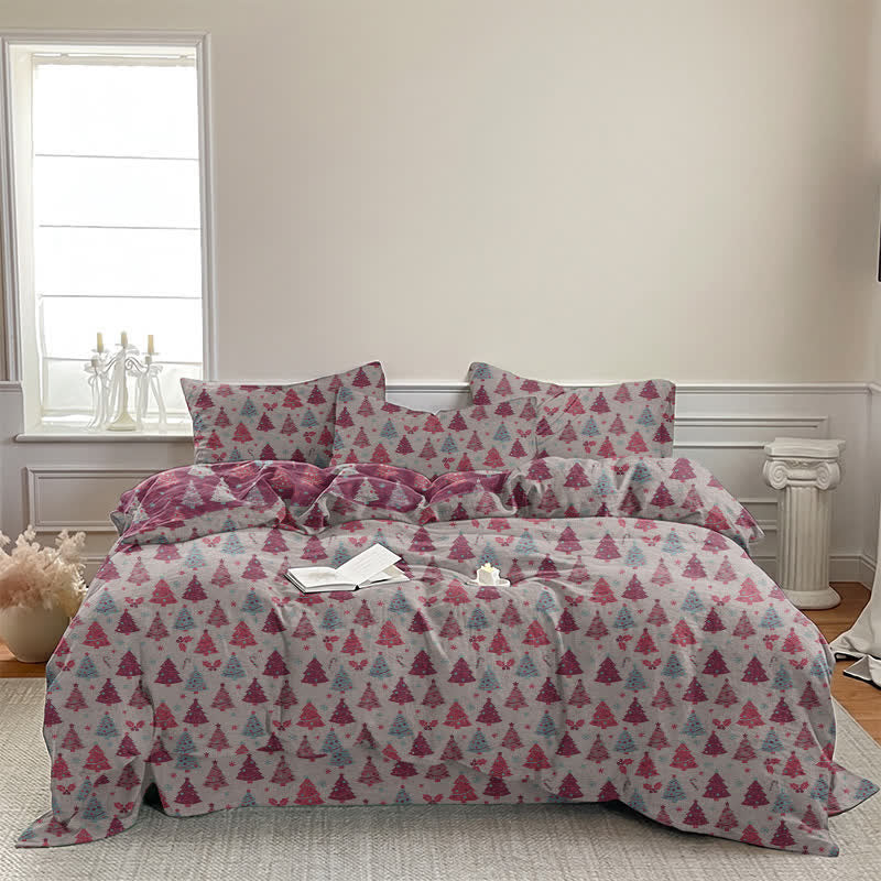 Festive Christmas Tree Cotton Bedding Set