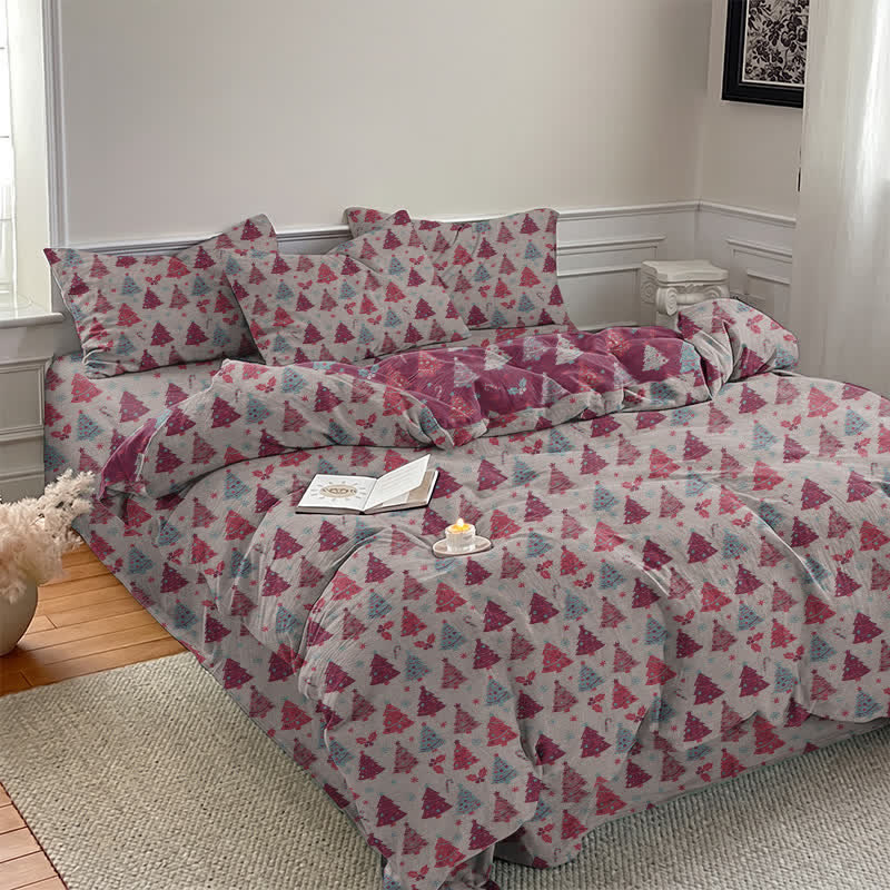 Festive Christmas Tree Cotton Bedding Set