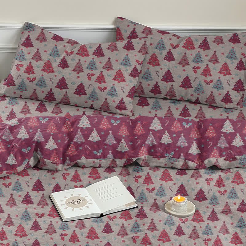 Festive Christmas Tree Cotton Bedding Set