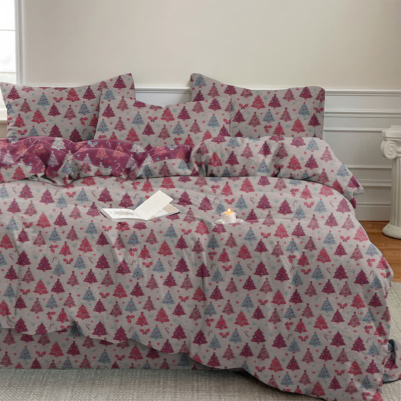 Festive Christmas Tree Cotton Bedding Set
