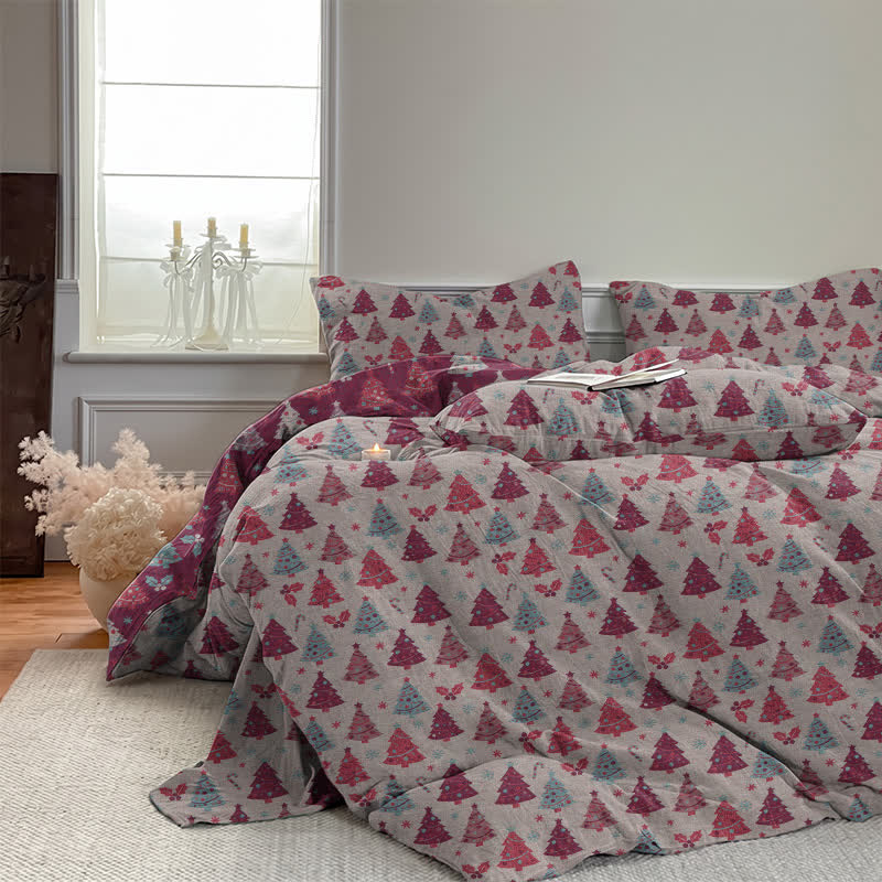 Festive Christmas Tree Cotton Bedding Set