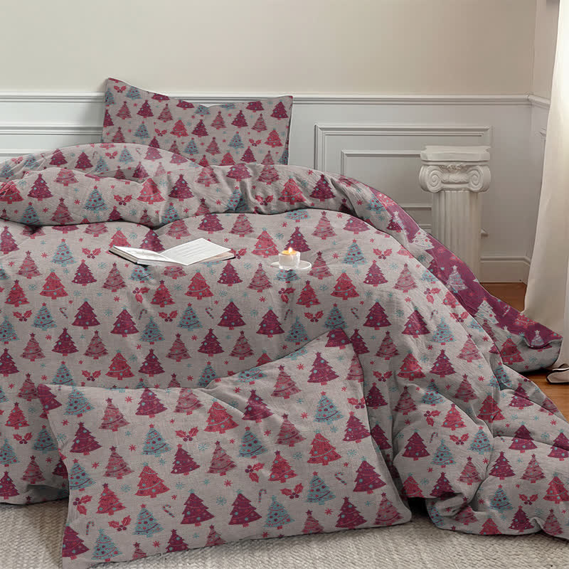 Festive Christmas Tree Cotton Bedding Set