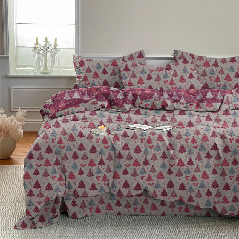 Festive Christmas Tree Cotton Bedding Set
