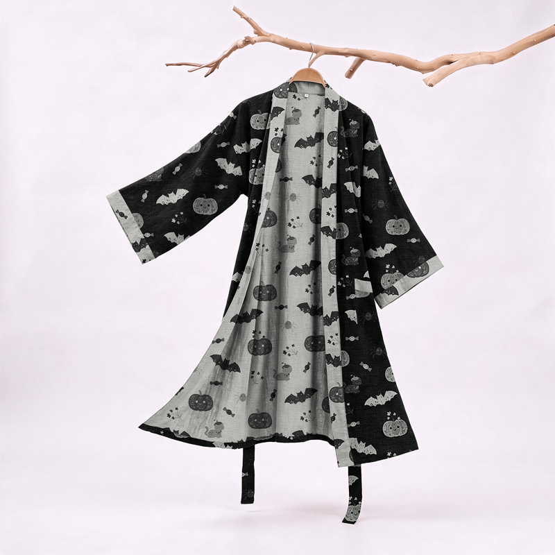 Halloween Pumpkin Bat Cotton Kimono Robe