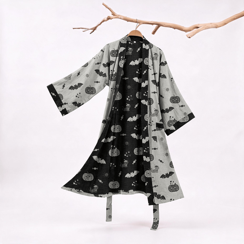 Halloween Pumpkin Bat Cotton Kimono Robe
