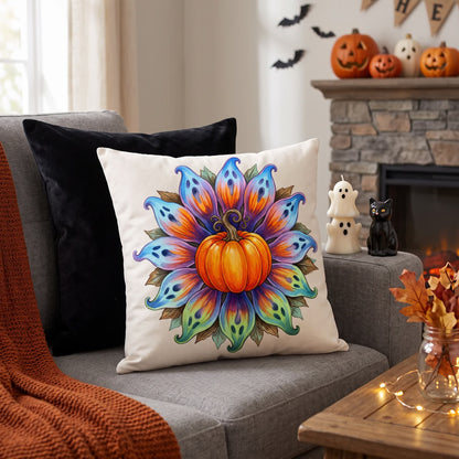 Halloween Pumpkin Flower Throw Pillow Cover