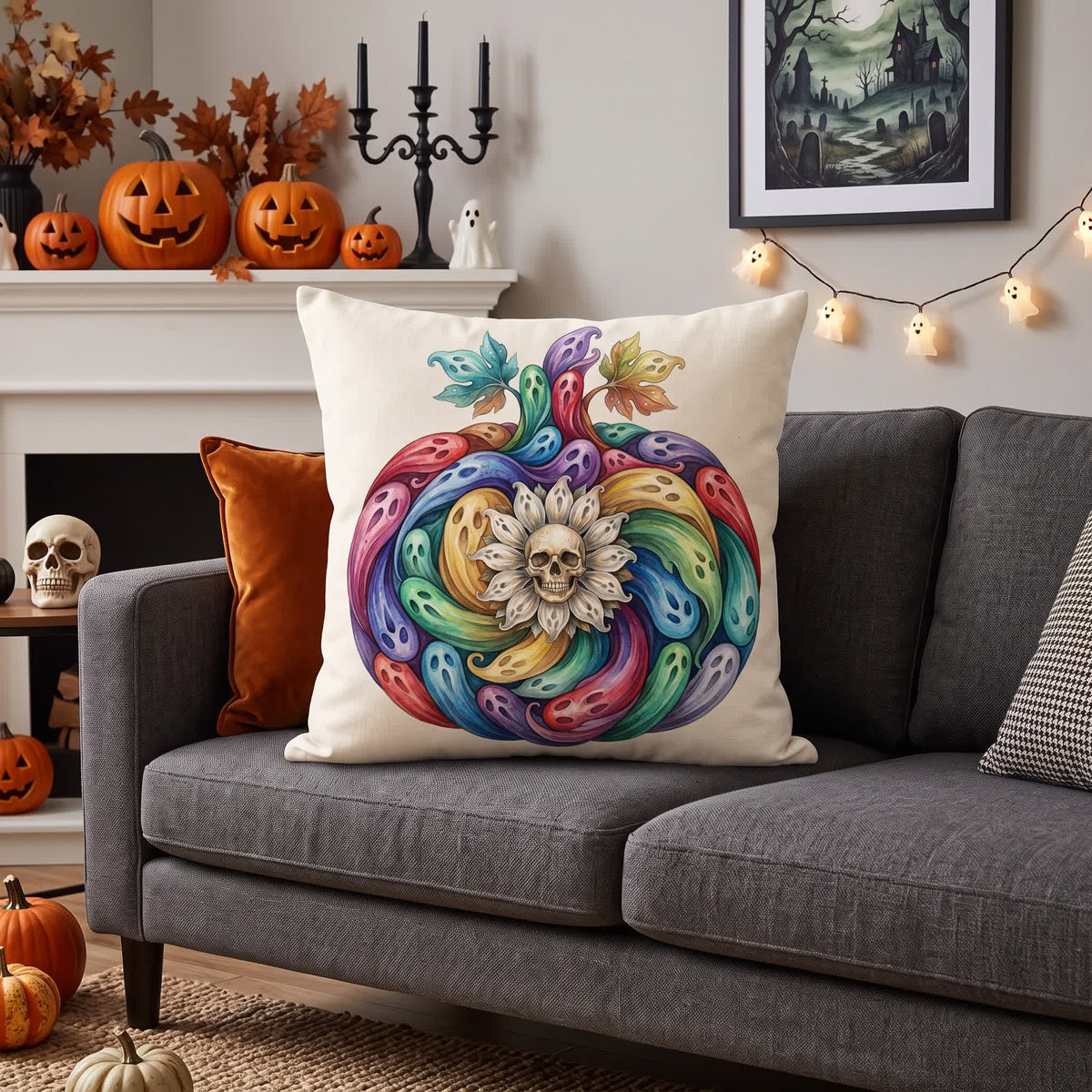 Rainbow Ghost Pumpkin Halloween  Pillow Cover